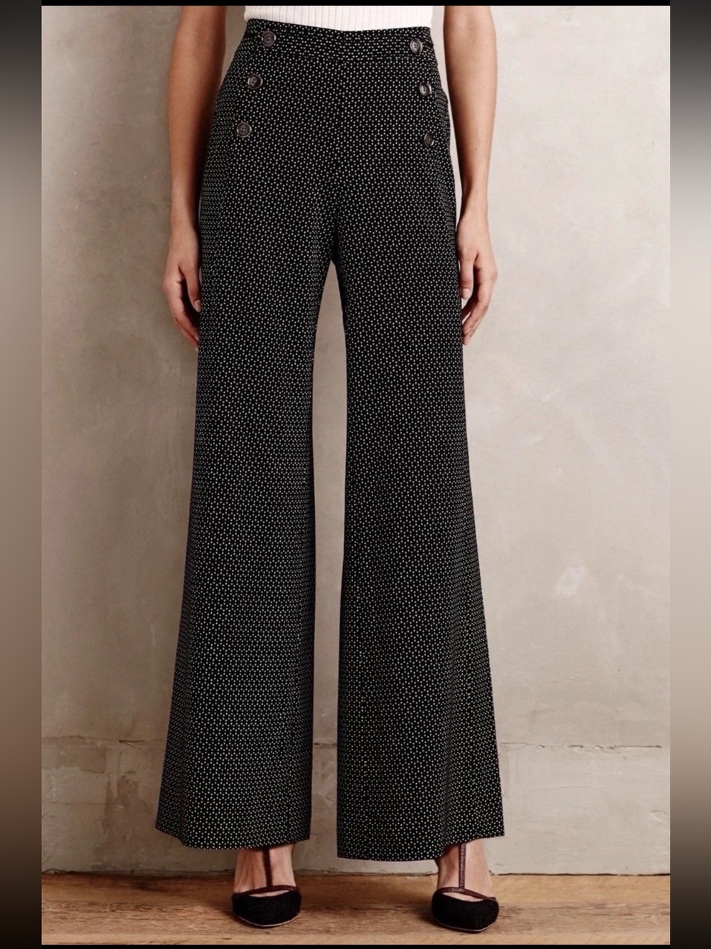 Anthropologie Elevenses Kingsland Wide Leg Sailor Button Pants Size 6